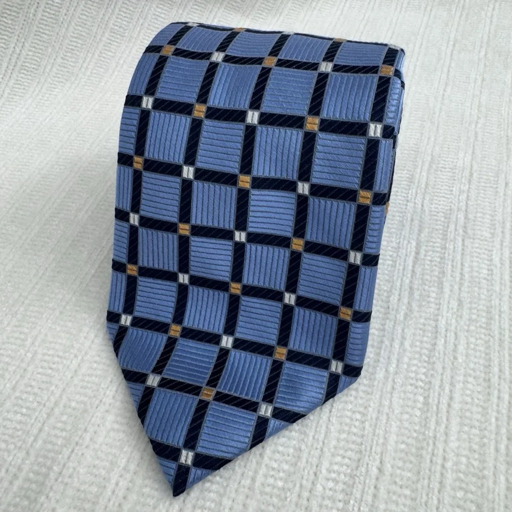 Jos A Bank Signature Collection Geometric Silk‎ Blue Mens Tie Long